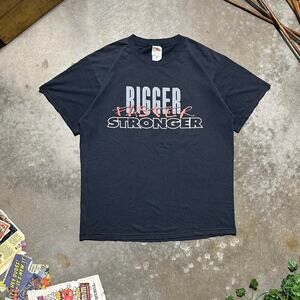 Vintage 90s Bigger Faster Stronger Faded Black Tee Mens Large Motivational Shirt